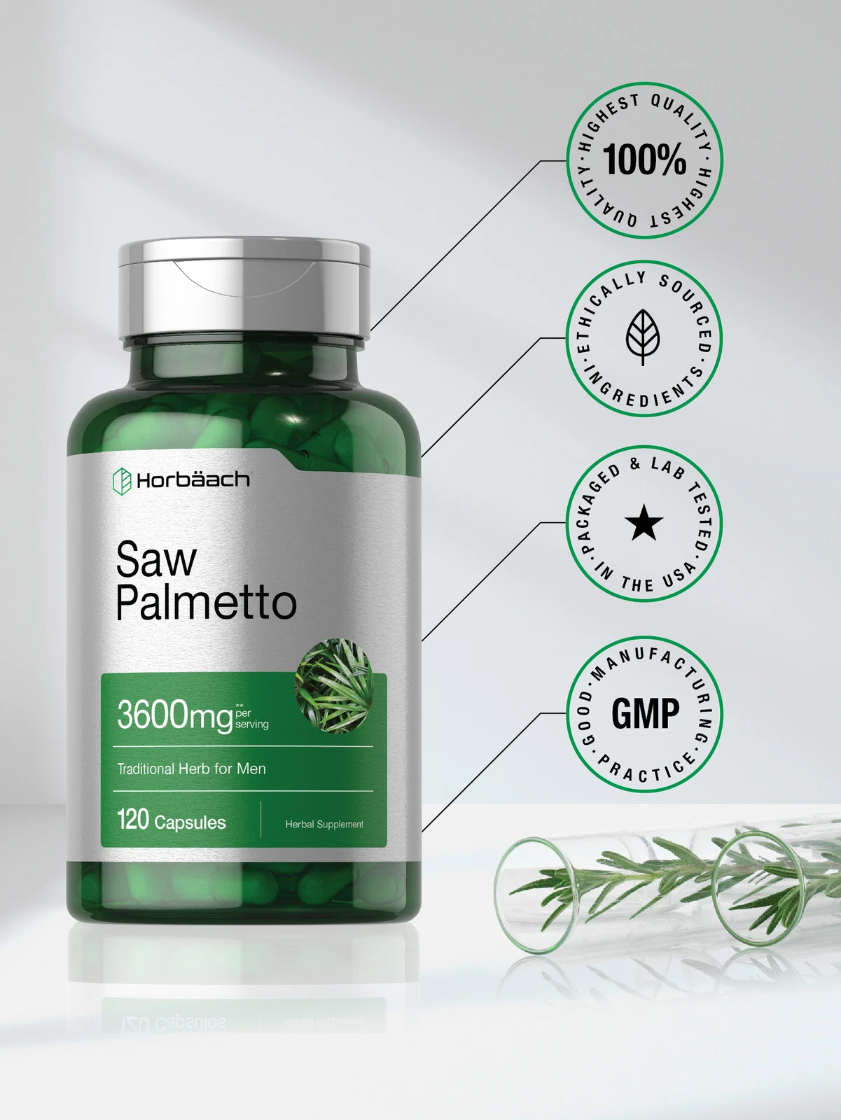 Bottle of Saw Palmetto Extract 3600mg to support health and wellness