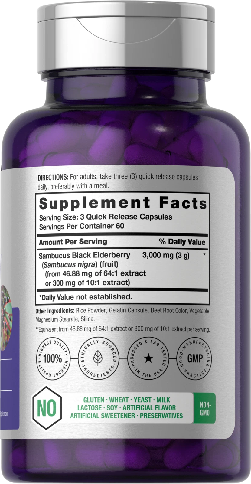 Bottle of Black Elderberry Capsules 3000mg to support health and wellness