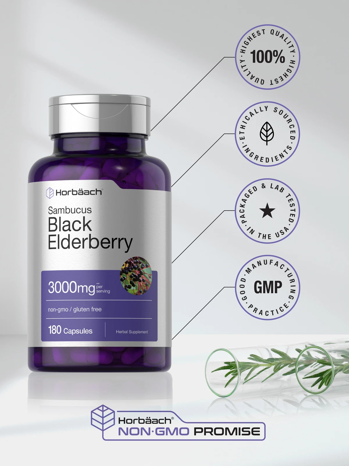 Bottle of Black Elderberry Capsules 3000mg to support health and wellness