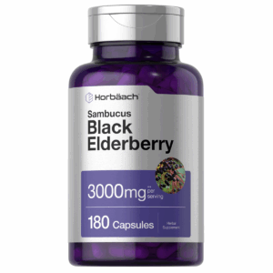 Bottle of Black Elderberry Capsules 3000mg to support health and wellness