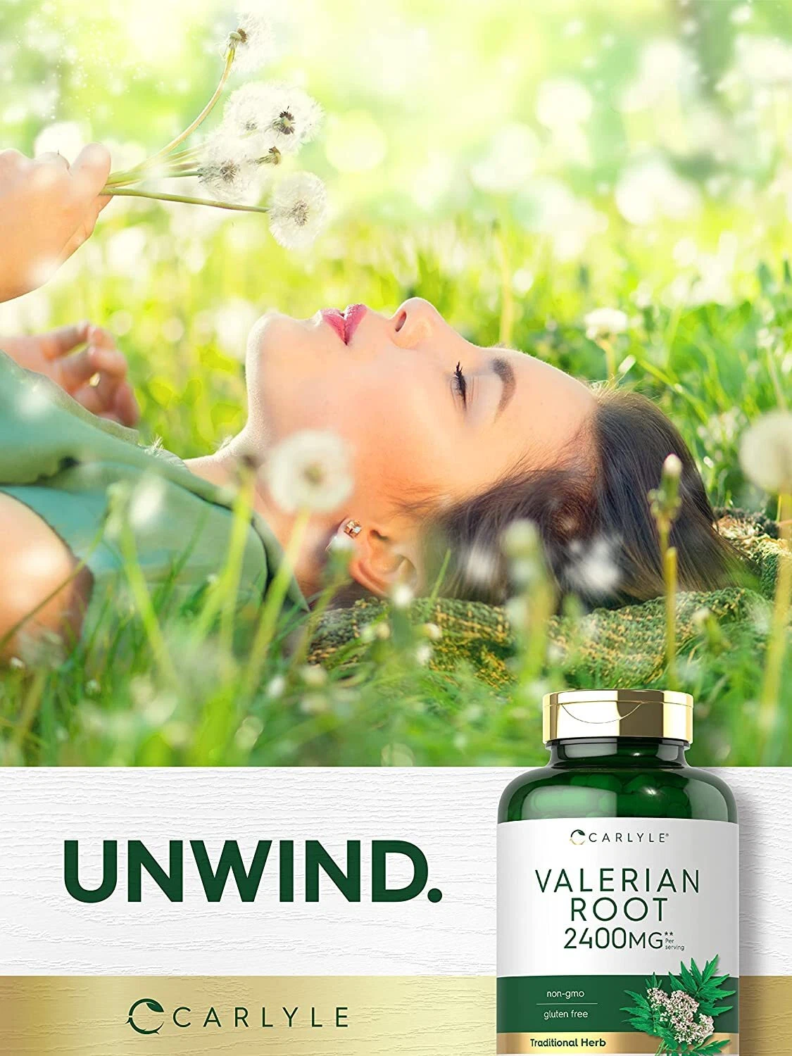 Bottle of Valerian Root Capsules 2400mg to support health and wellness