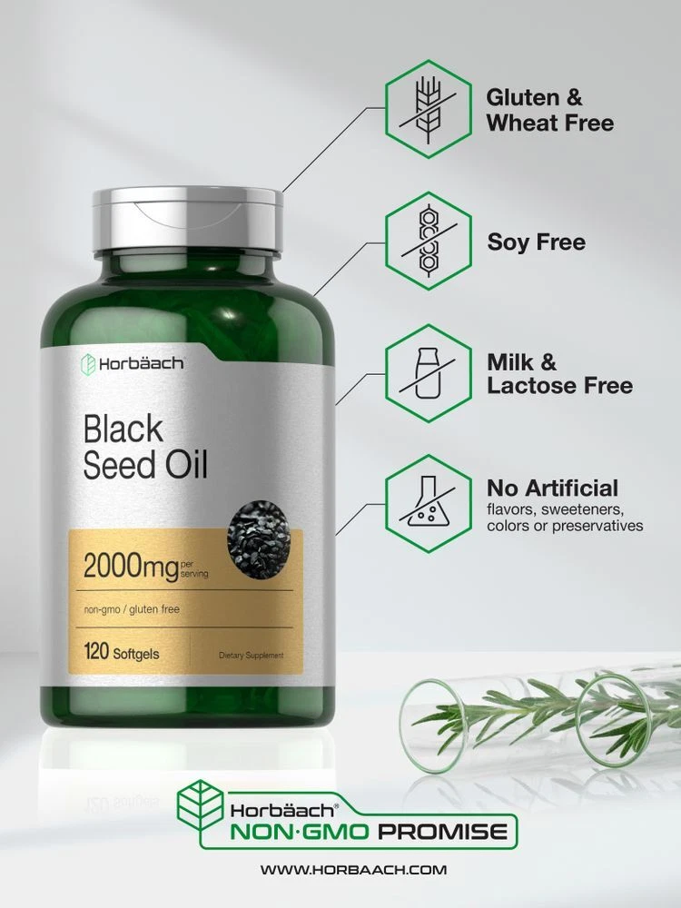 Bottle of Black Seed Oil 2000mg to support health and wellness