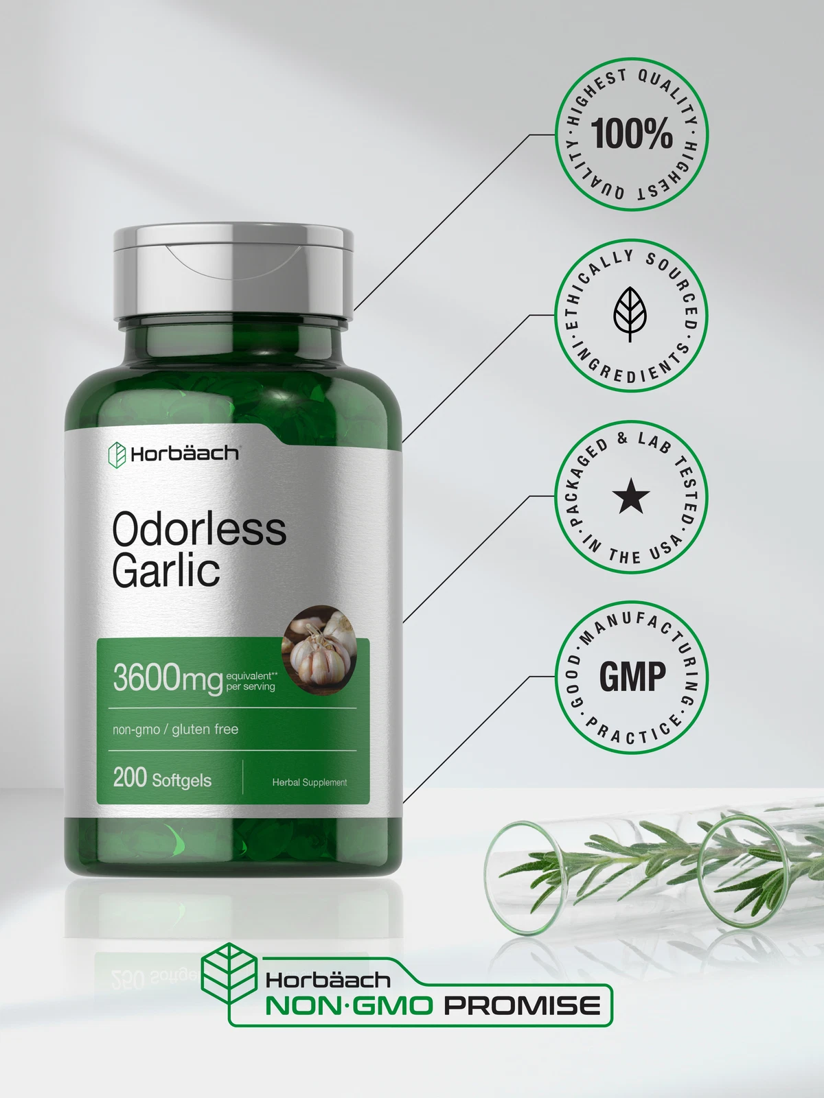 Bottle of Odorless Garlic Pills 3600mg to support health and wellness