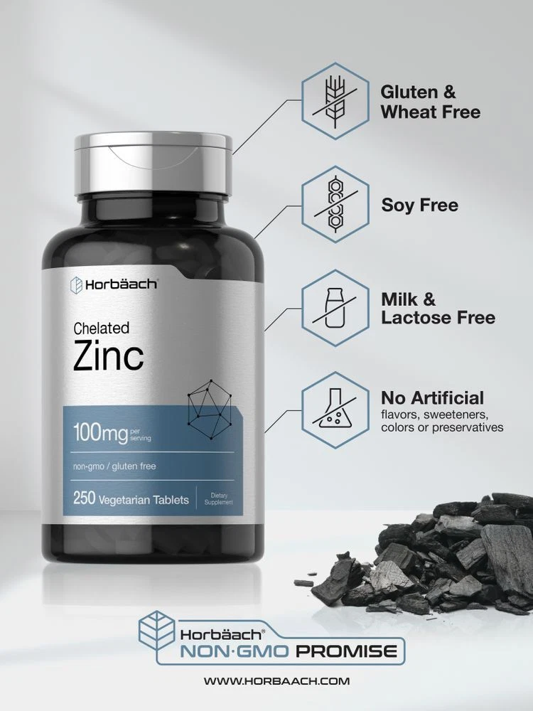 Bottle of Chelated Zinc Supplement 100mg to support health and wellness