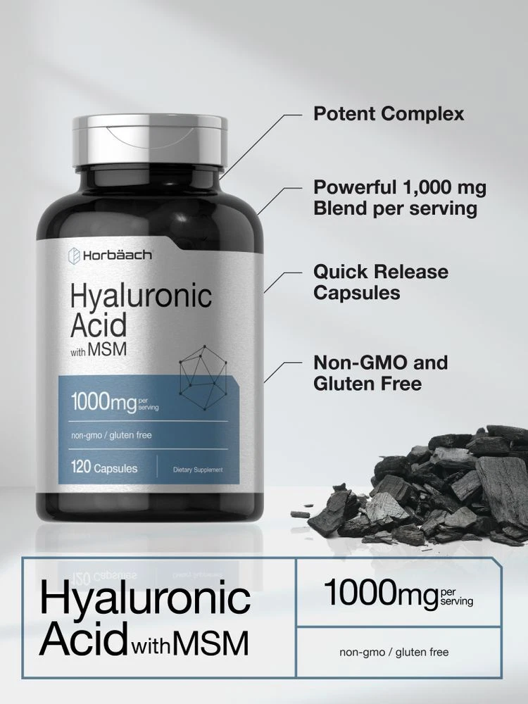 Bottle of Hyaluronic Acid with MSM 1000mg to support health and wellness