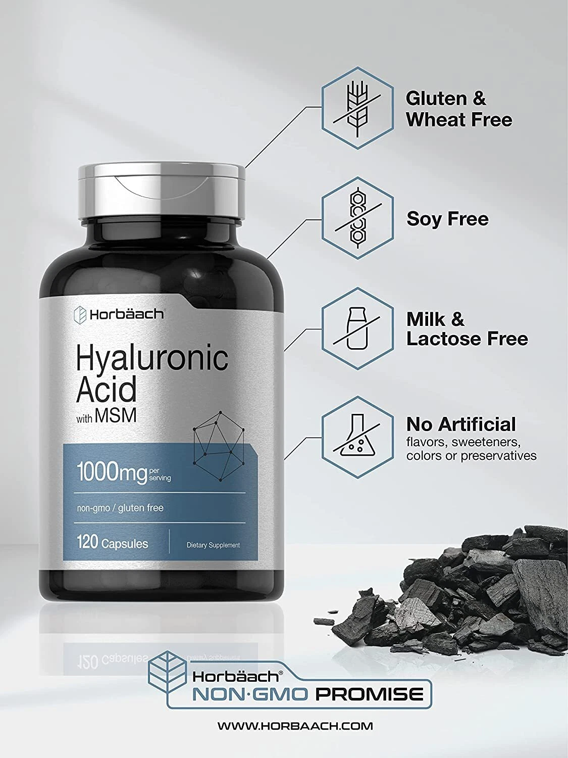 Bottle of Hyaluronic Acid with MSM 1000mg to support health and wellness
