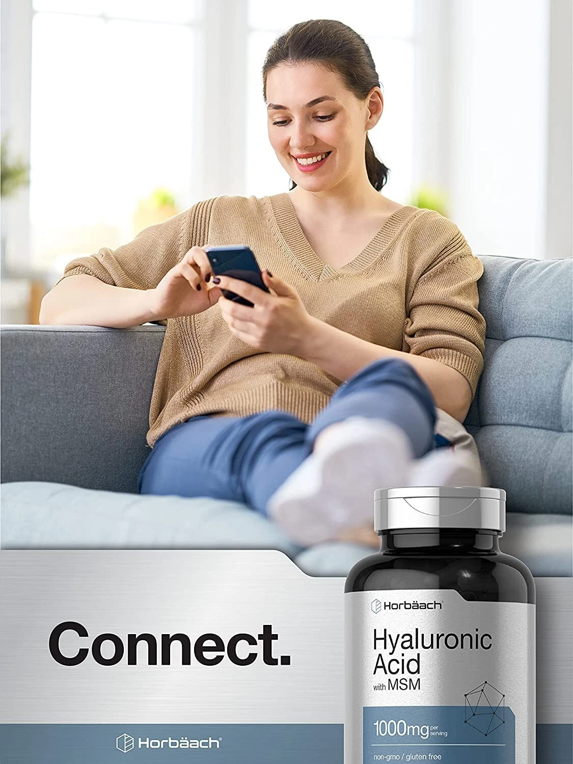 Bottle of Hyaluronic Acid with MSM 1000mg to support health and wellness