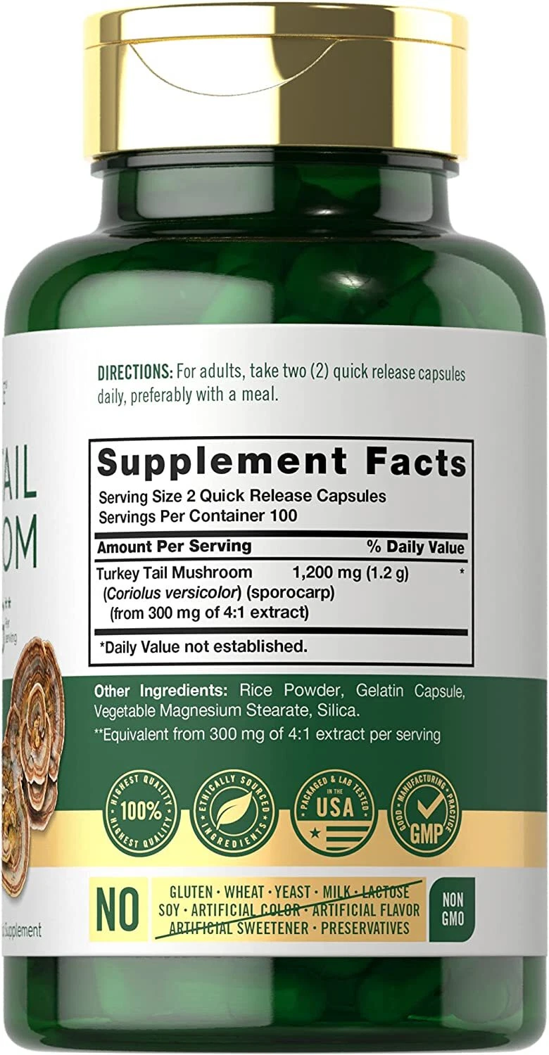 Bottle of Turkey Tail Mushroom 1200mg to support health and wellness