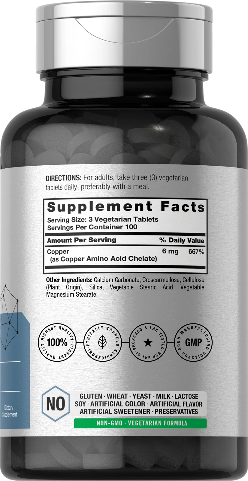 Bottle of Chelated Copper 6mg to support health and wellness