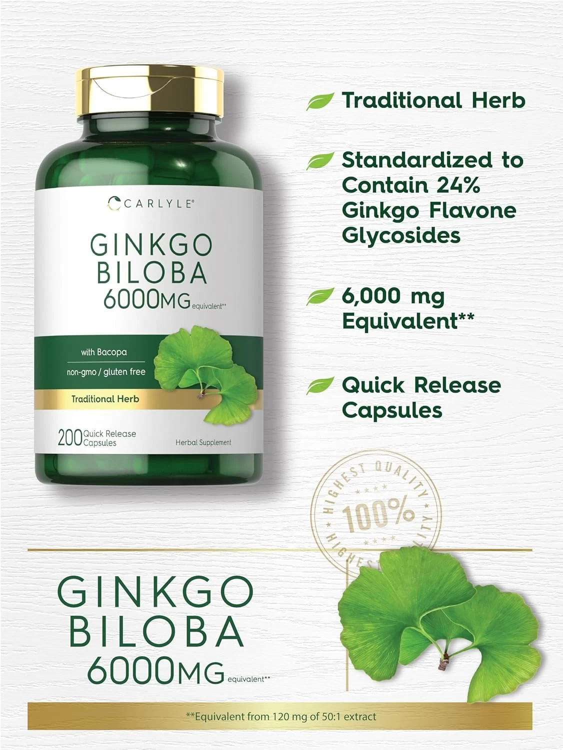Bottle of Ginkgo Biloba 6000mg to support health and wellness