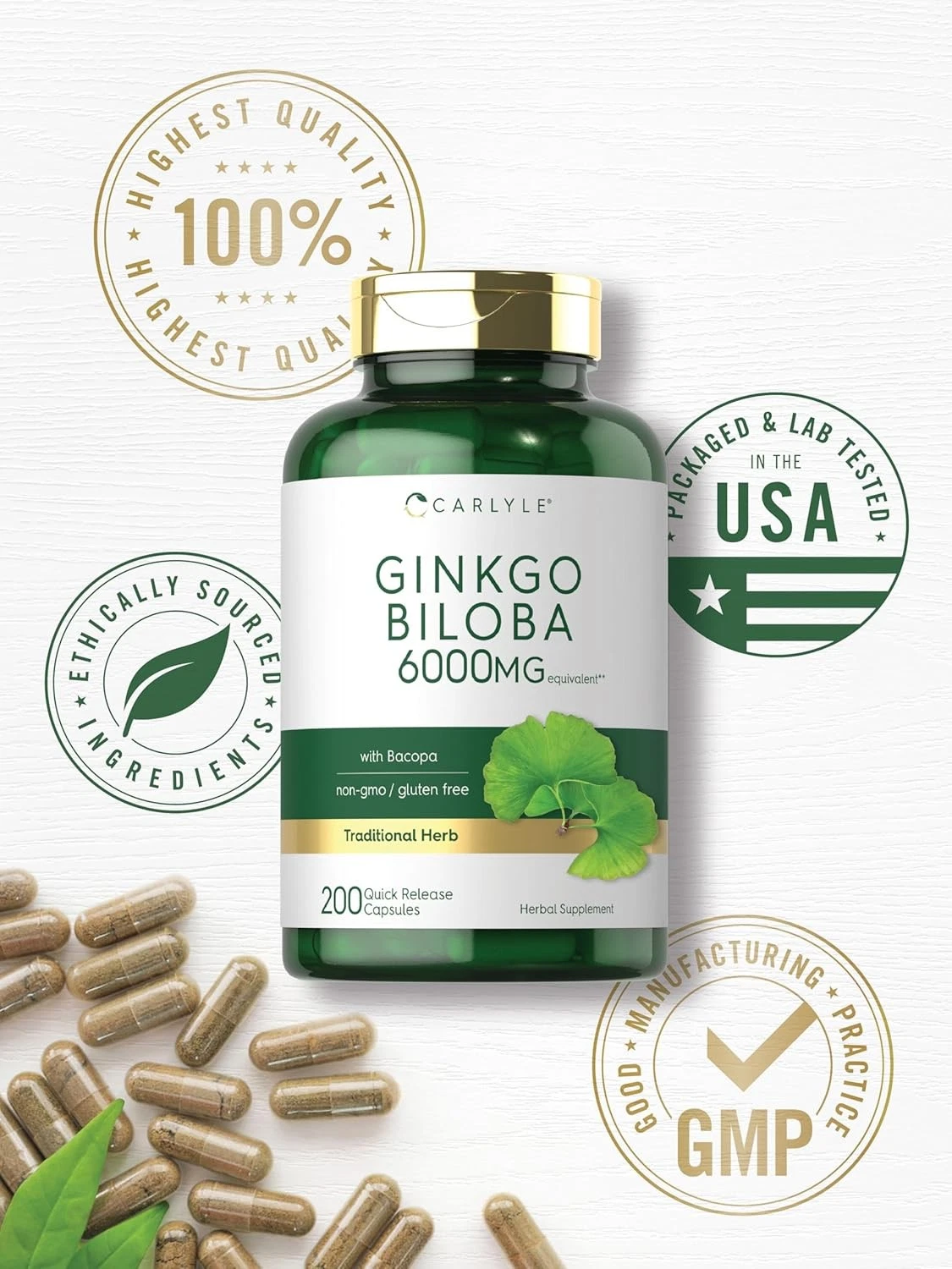 Bottle of Ginkgo Biloba 6000mg to support health and wellness