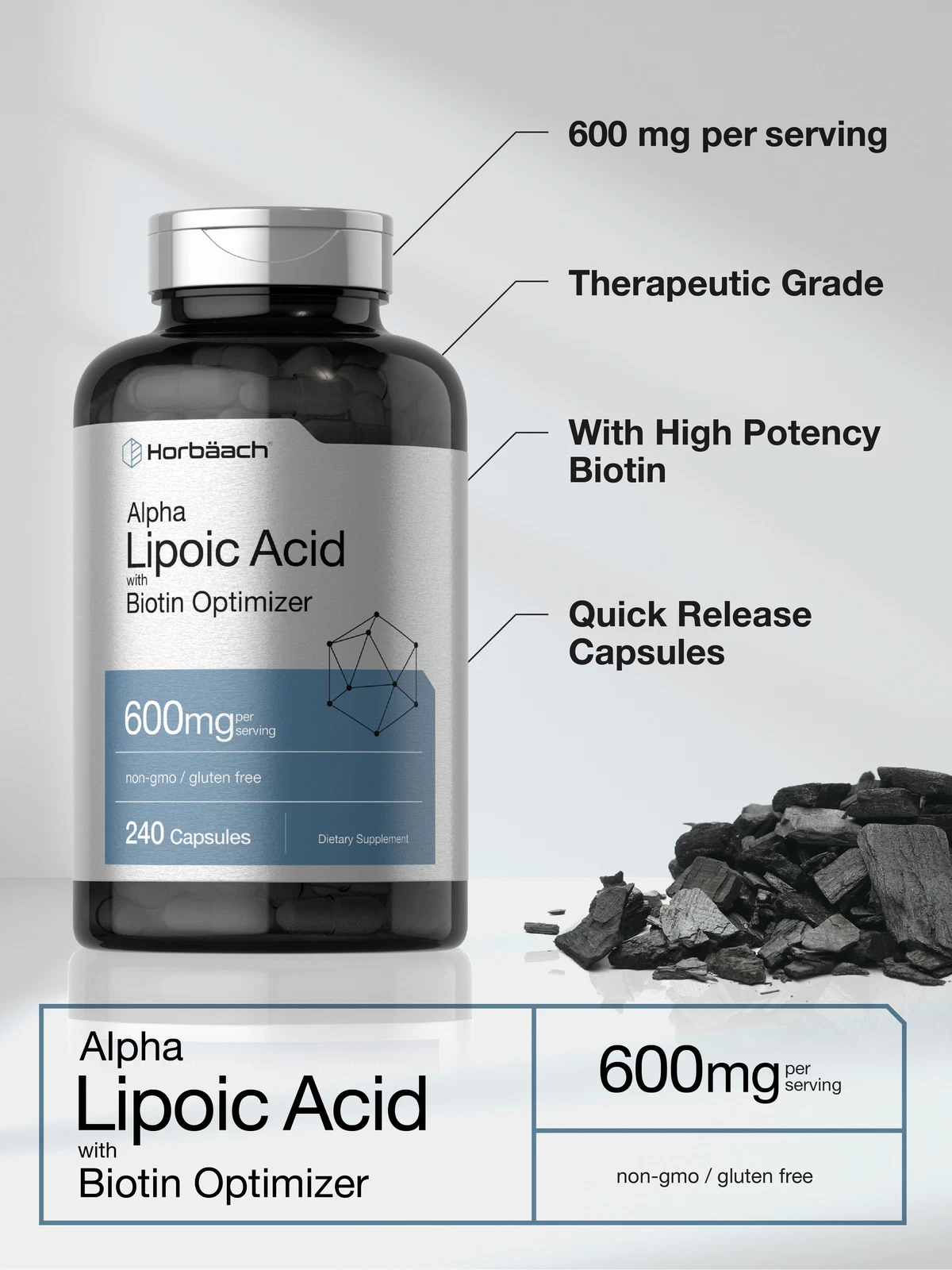 Bottle of Alpha Lipoic Acid 600mg to support health and wellness