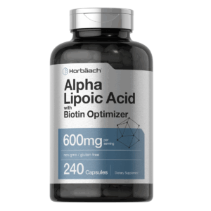 Bottle of Alpha Lipoic Acid 600mg to support health and wellness