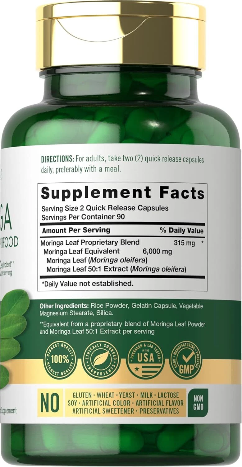 Bottle of Moringa Oleifera 6000mg to support health and wellness