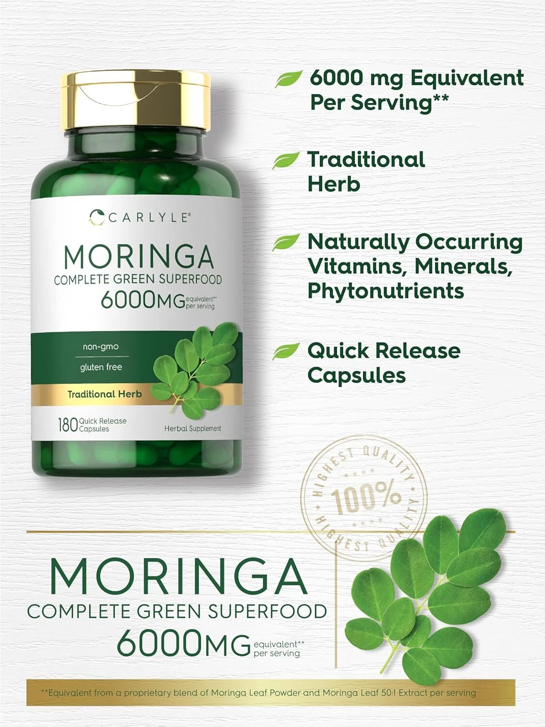 Bottle of Moringa Oleifera 6000mg to support health and wellness