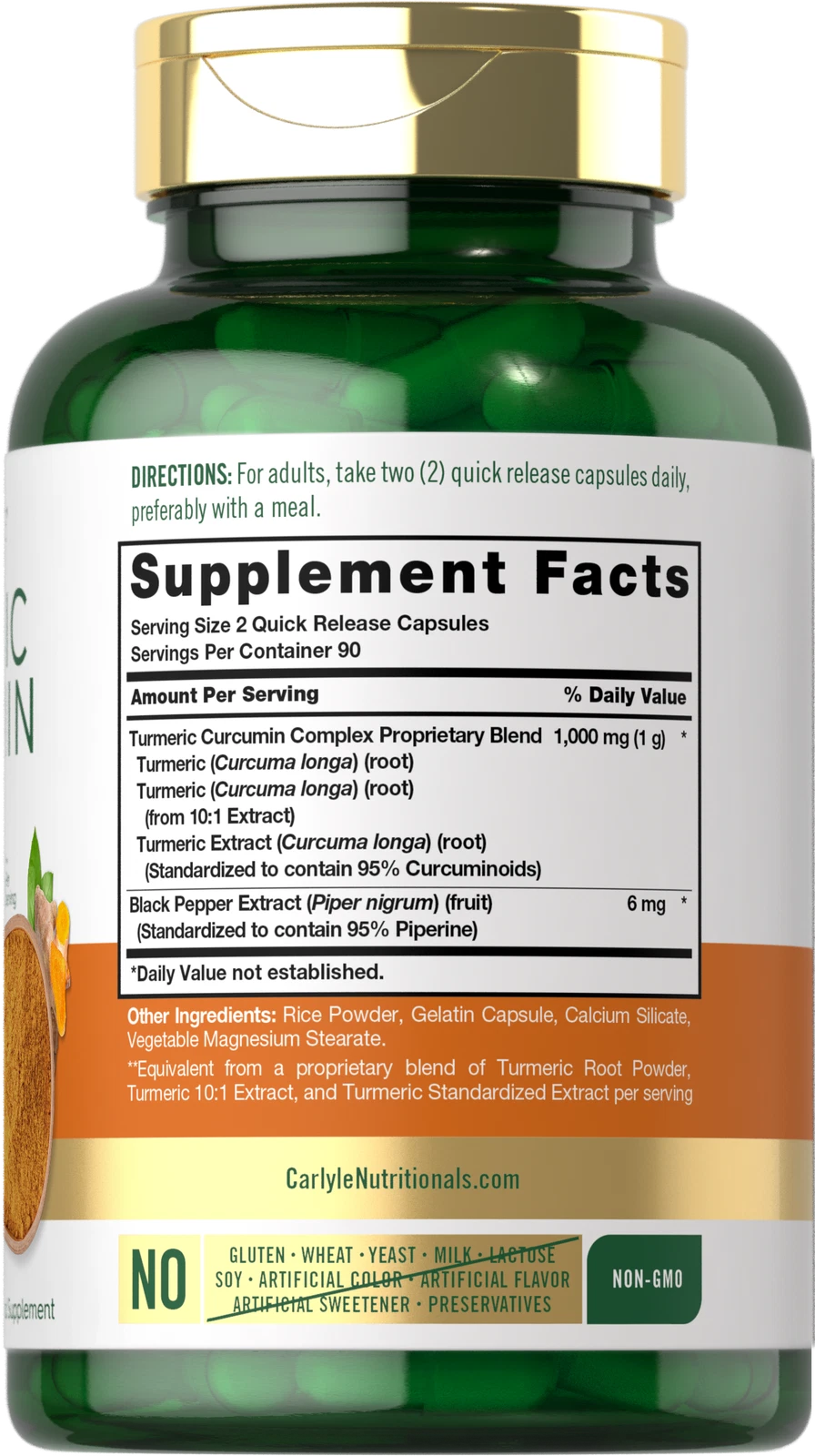Bottle of Turmeric Curcumin 1000mg with Black Pepper to support health and wellness
