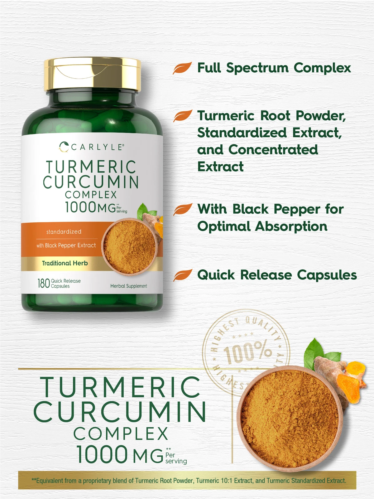 Bottle of Turmeric Curcumin 1000mg with Black Pepper to support health and wellness