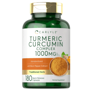 Bottle of Turmeric Curcumin 1000mg with Black Pepper to support health and wellness