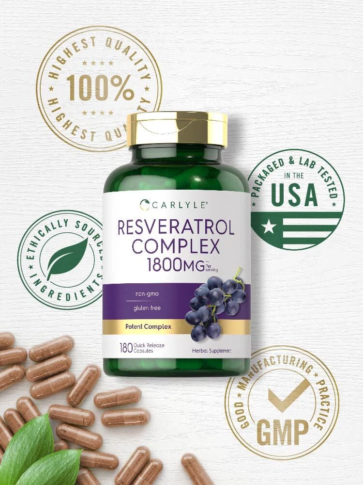 Bottle of Resveratrol 1800mg to support health and wellness