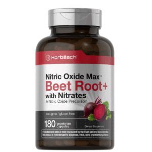 Bottle of Nitric Oxide Beet Root Capsules to support health and wellness