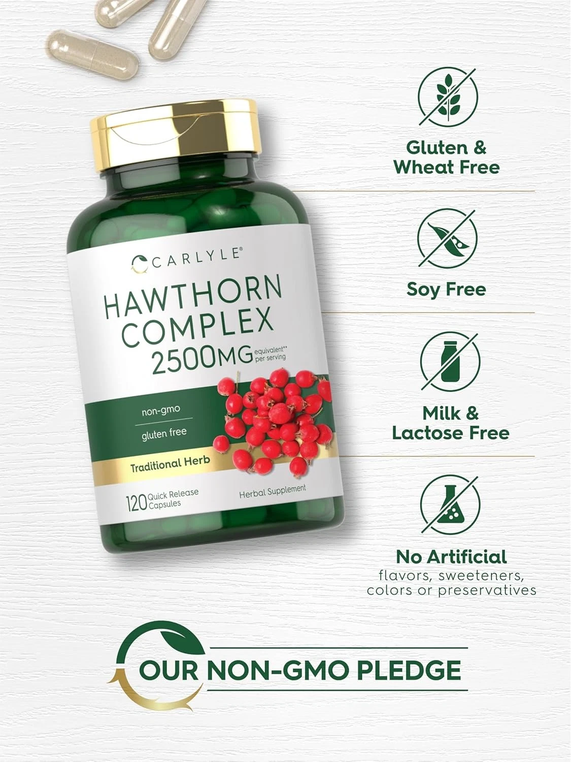 Bottle of Hawthorn Berry Complex 2500mg to support health and wellness
