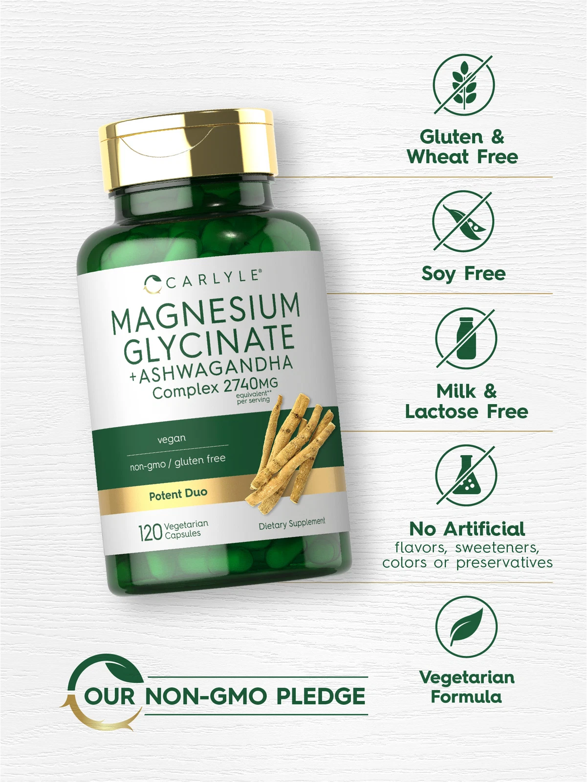 Bottle of Magnesium Glycinate with Ashwagandha 2740mg to support health and wellness