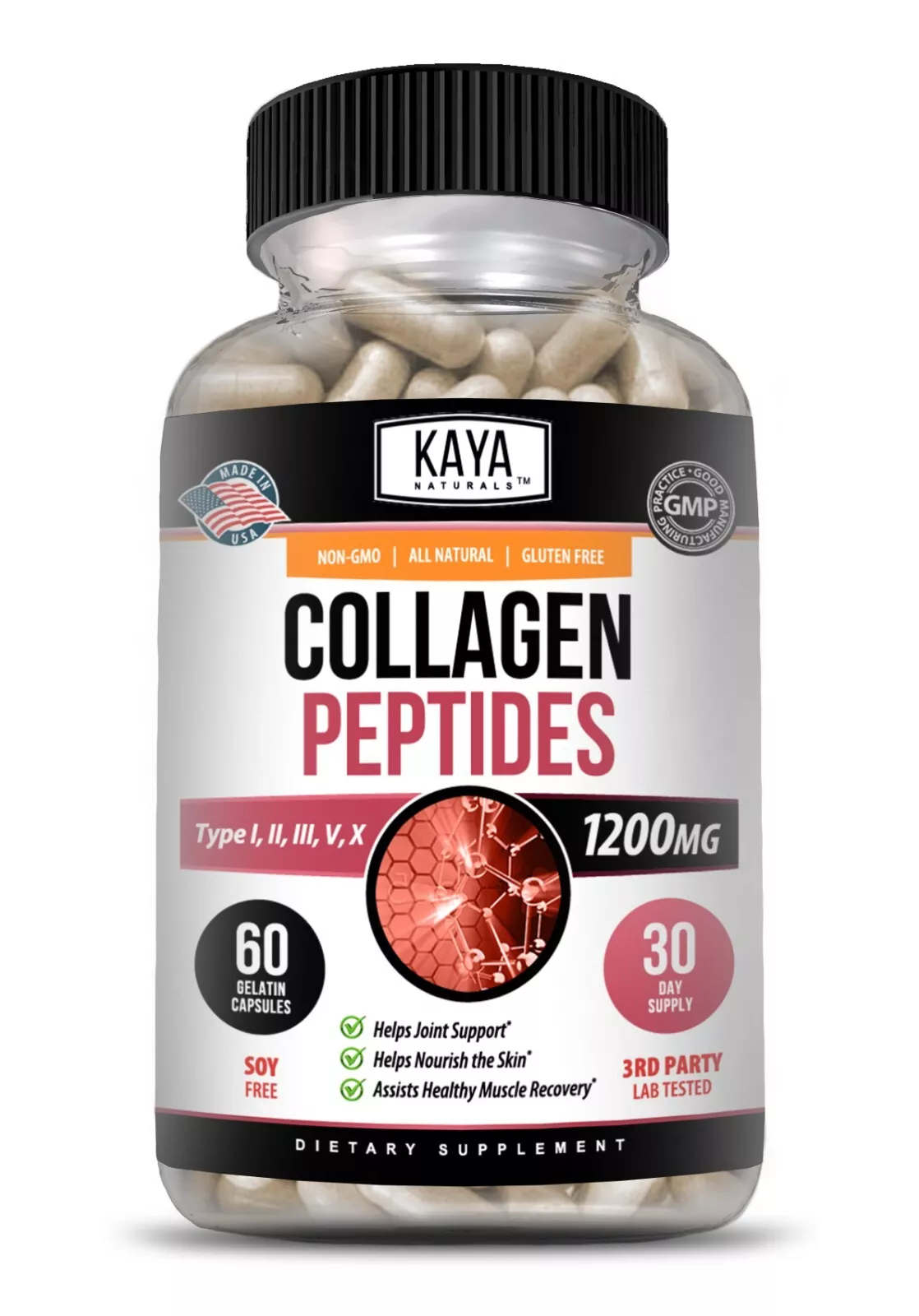 Bottle of Collagen Peptides 1200mg Pills with collagen, skin & anti-aging support to support health and wellness