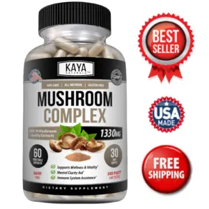 Bottle of Mushroom Complex Supplement with lion's mane, immune support to support health and wellness