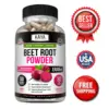 Bottle of Beet Root Powder 1300mg Capsules with beetroot, energy & nitric oxide support to support health and wellness