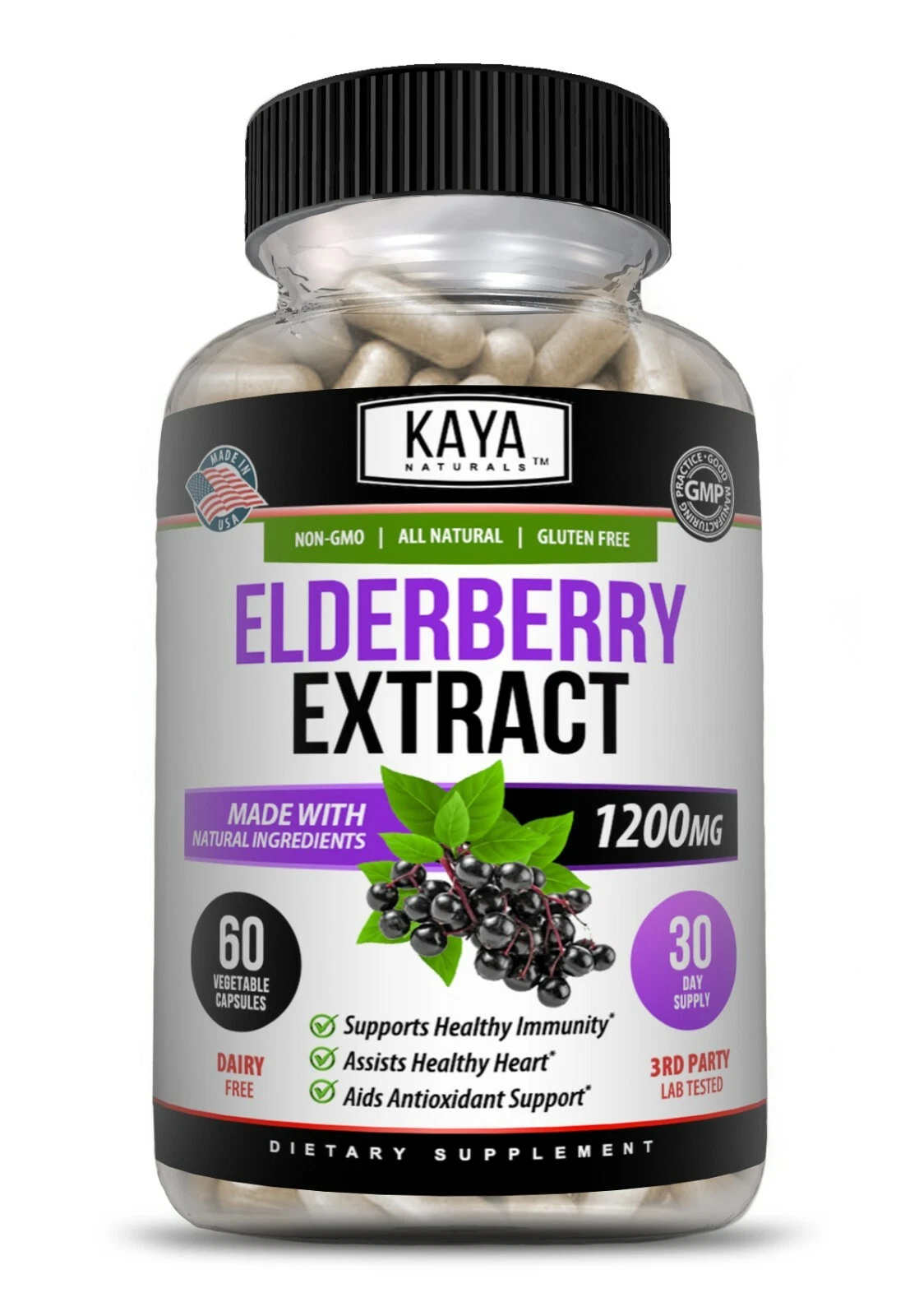 Bottle of Sambucus Black Elderberry with elderberry to support immune system