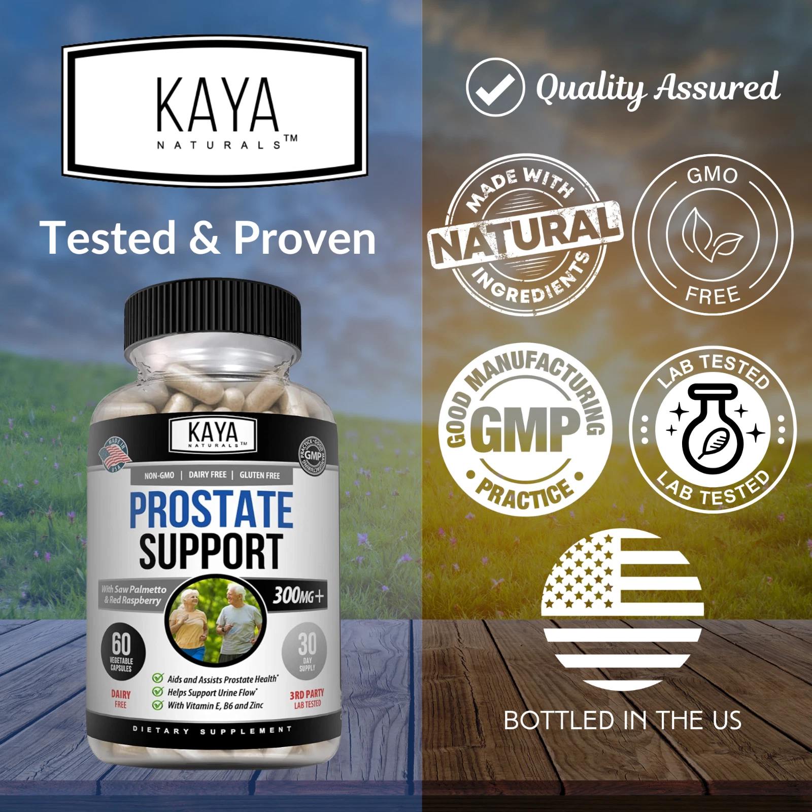 Bottle of Prostate Support Supplement with saw palmetto, prostate health support to support health and wellness