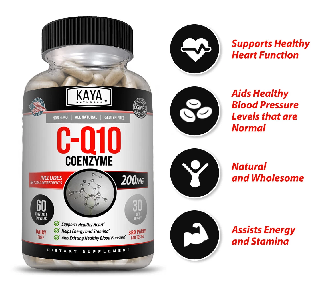 Bottle of CoQ10 200mg Supplement with coq10, heart health support to support health and wellness