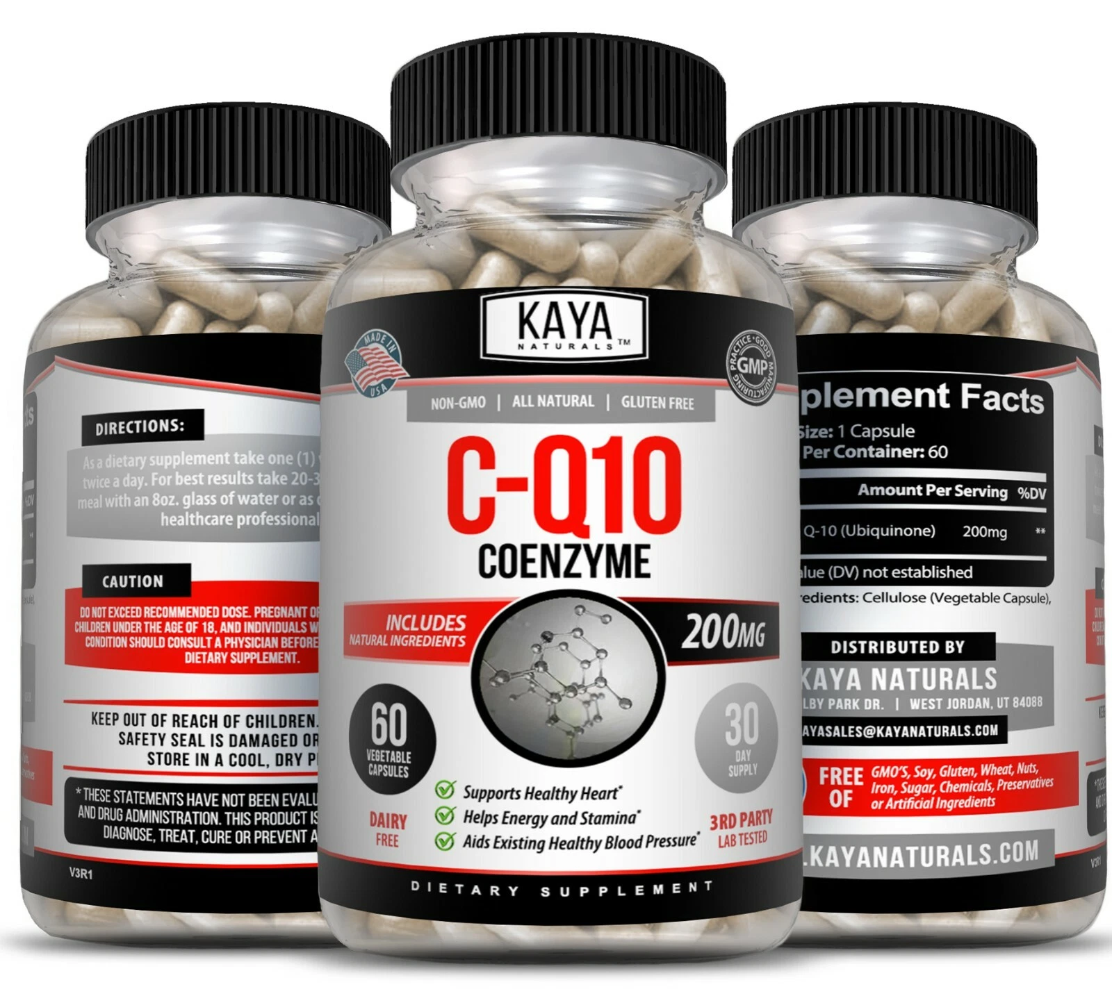 Bottle of CoQ10 200mg Supplement with coq10, heart health support to support health and wellness