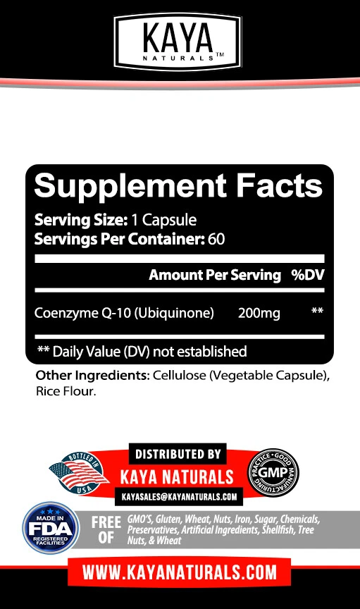 Bottle of CoQ10 200mg Supplement with coq10, heart health support to support health and wellness