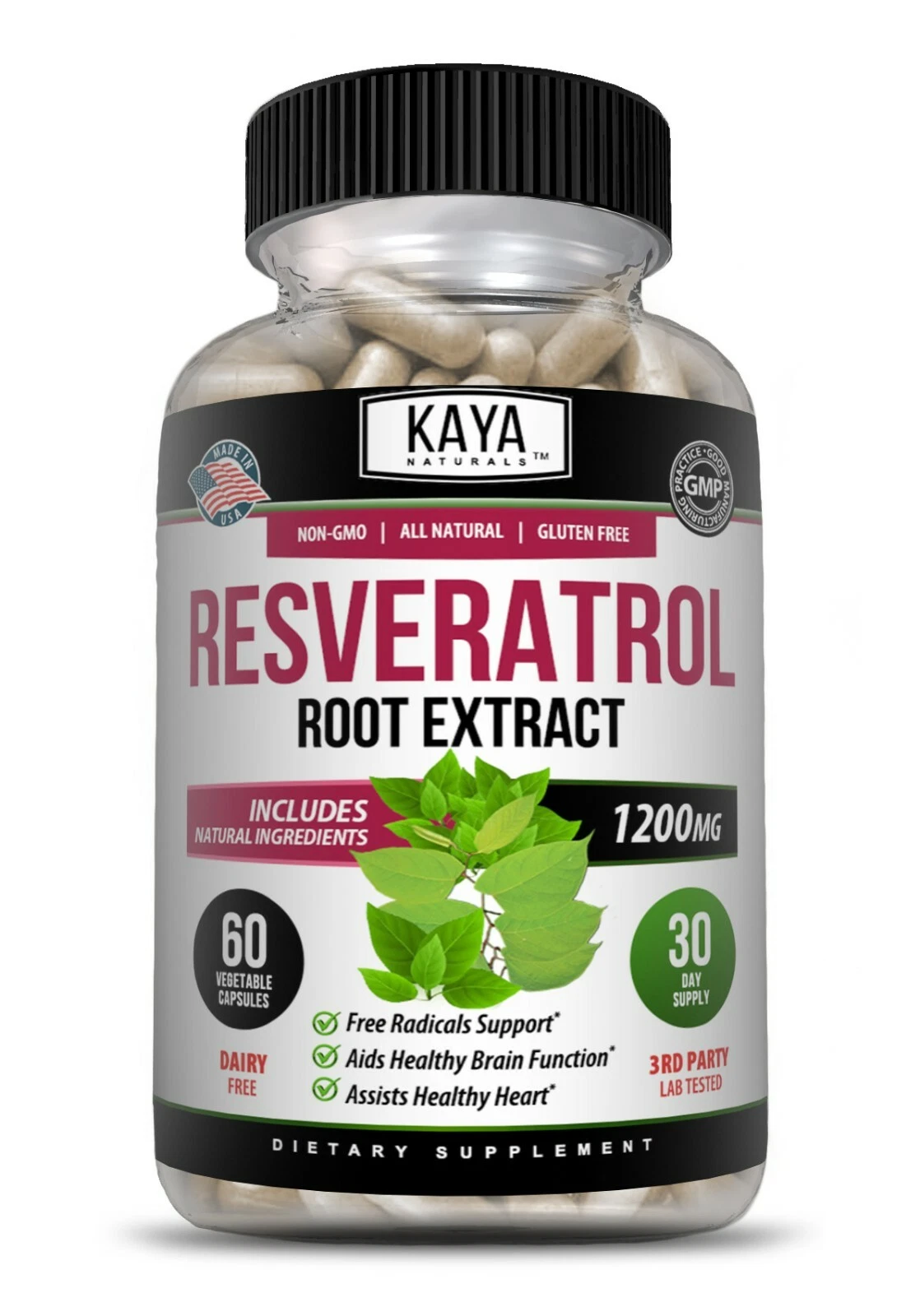 Bottle of Resveratrol Capsules with resveratrol, anti-aging & antioxidant support to support health and wellness