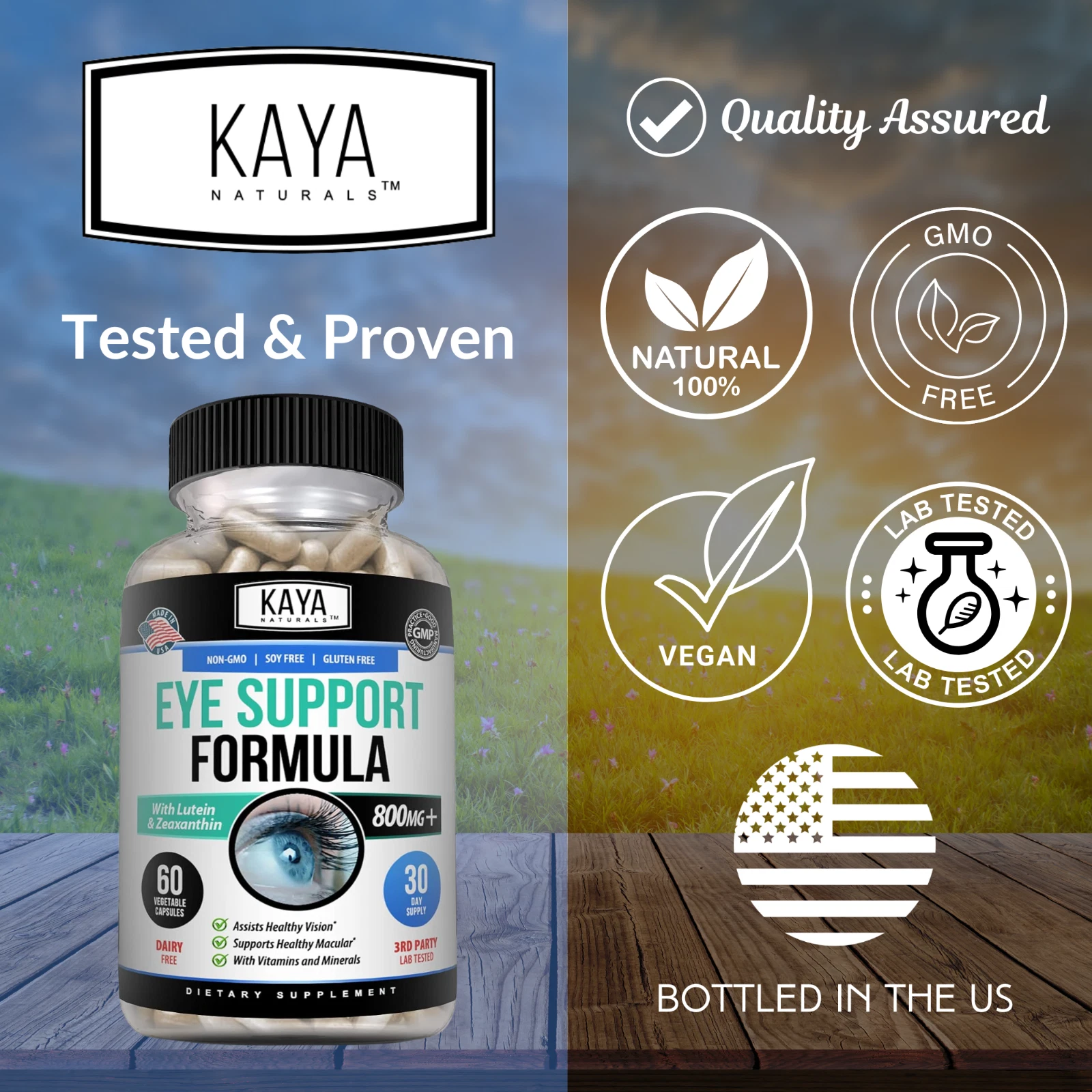 Bottle of Eye Health Supplement with lutein to support vision and eye health
