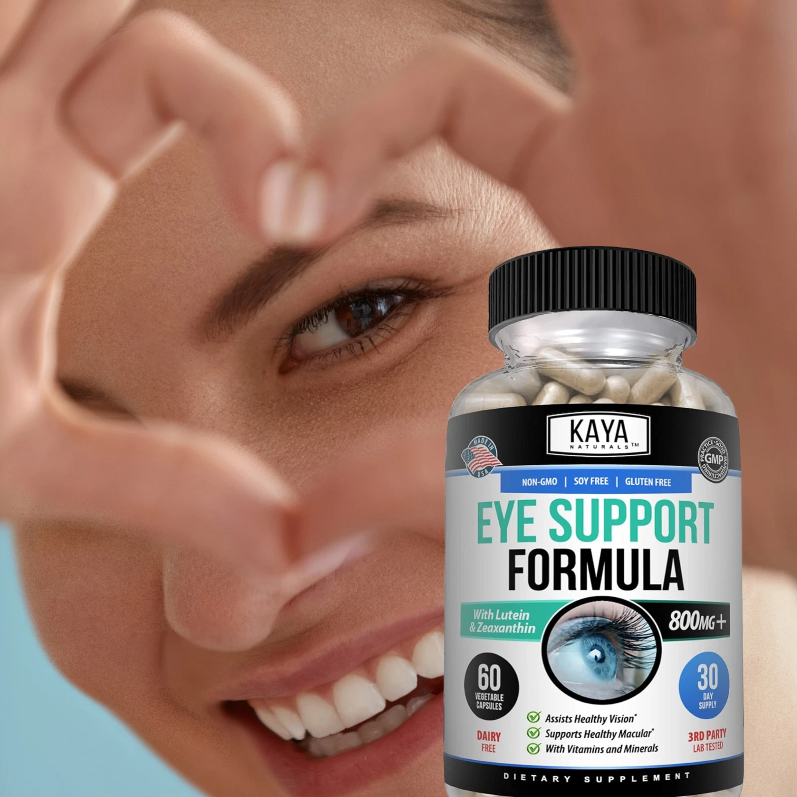Bottle of Eye Health Supplement with lutein to support vision and eye health