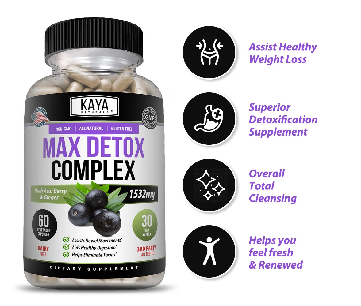 Bottle of Max Detox 60ct with detox, liver & colon support to support health and wellness