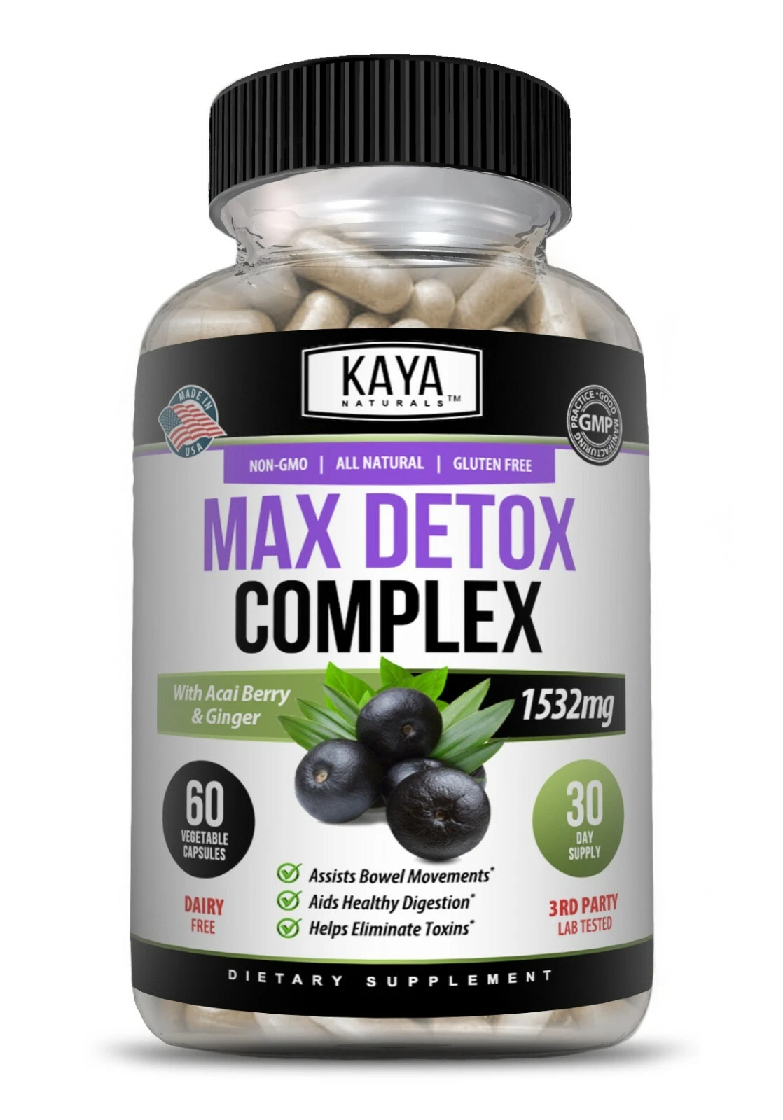 Bottle of Max Detox 60ct with detox, liver & colon support to support health and wellness