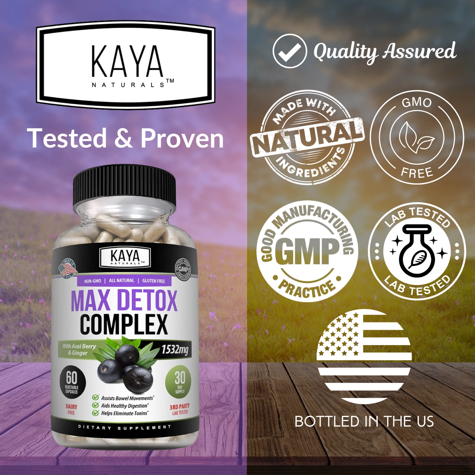 Bottle of Max Detox 60ct with detox, liver & colon support to support health and wellness