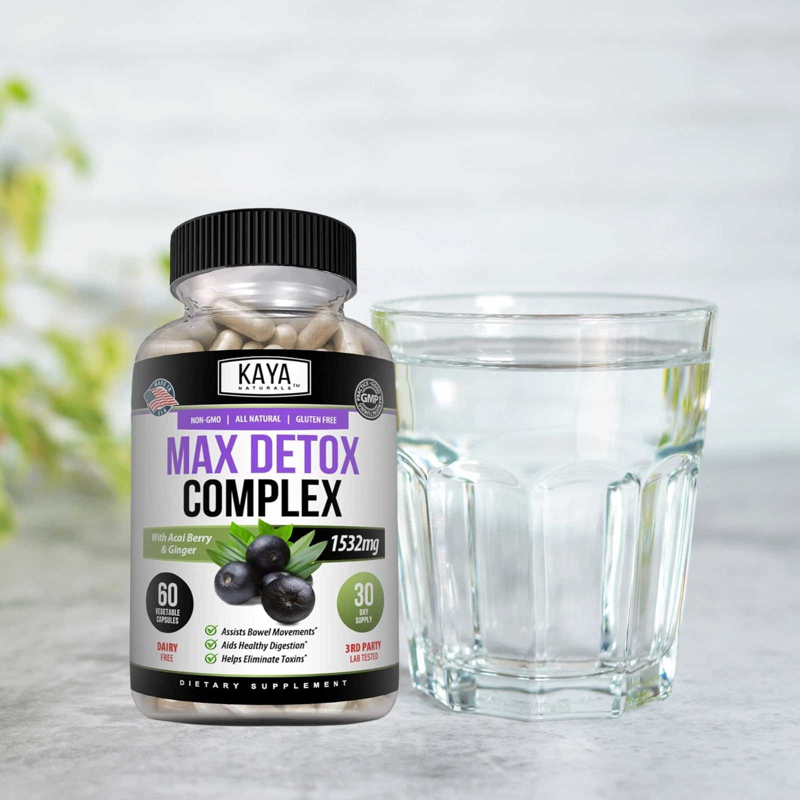 Bottle of Max Detox 60ct with detox, liver & colon support to support health and wellness
