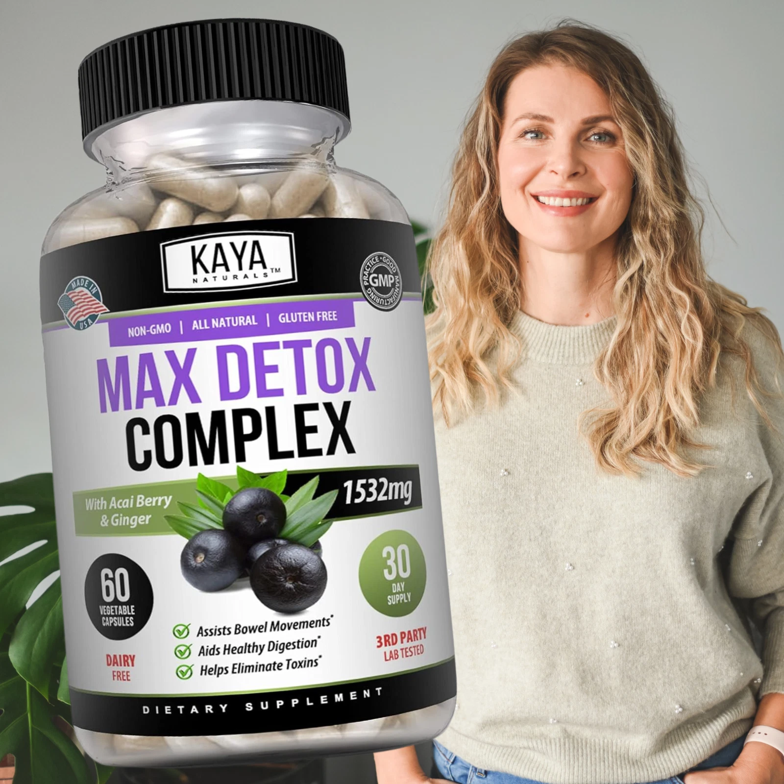 Bottle of Max Detox 60ct with detox, liver & colon support to support health and wellness