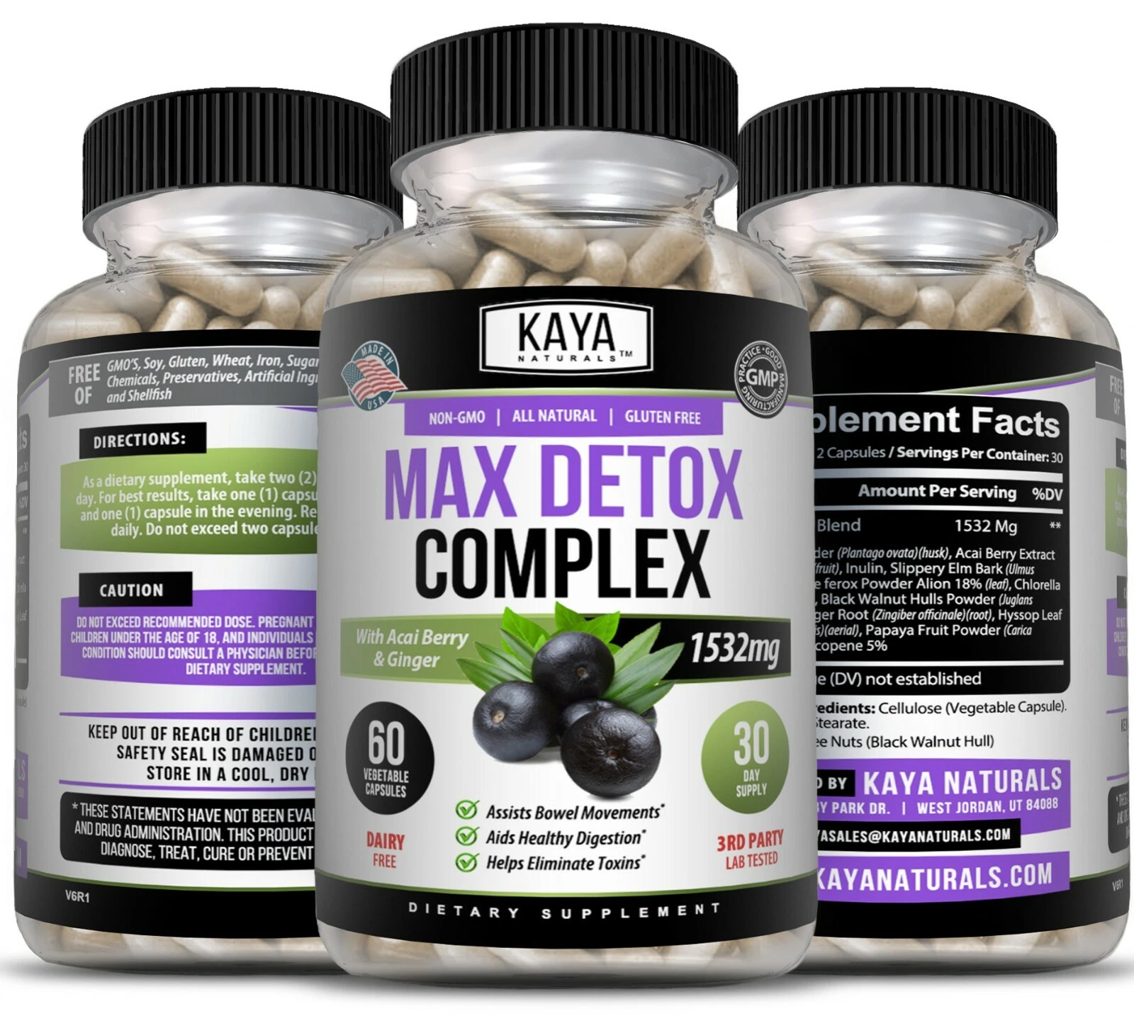 Bottle of Max Detox 60ct with detox, liver & colon support to support health and wellness