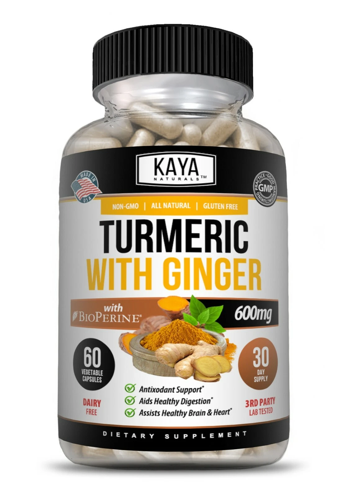 Bottle of Turmeric Curcumin with Ginger 60ct with turmeric, joint pain support to support health and wellness