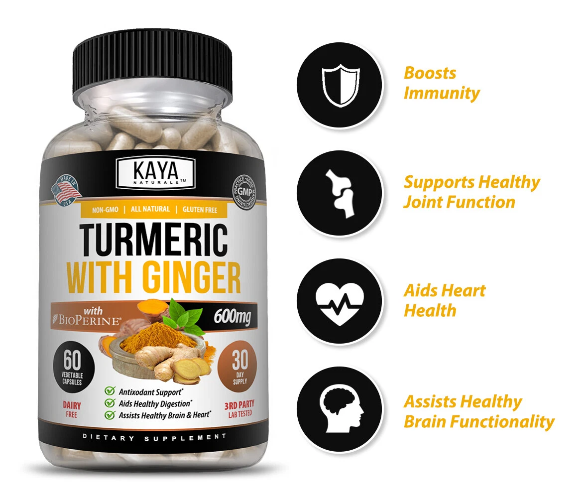 Bottle of Turmeric Curcumin with Ginger 60ct with turmeric, joint pain support to support health and wellness