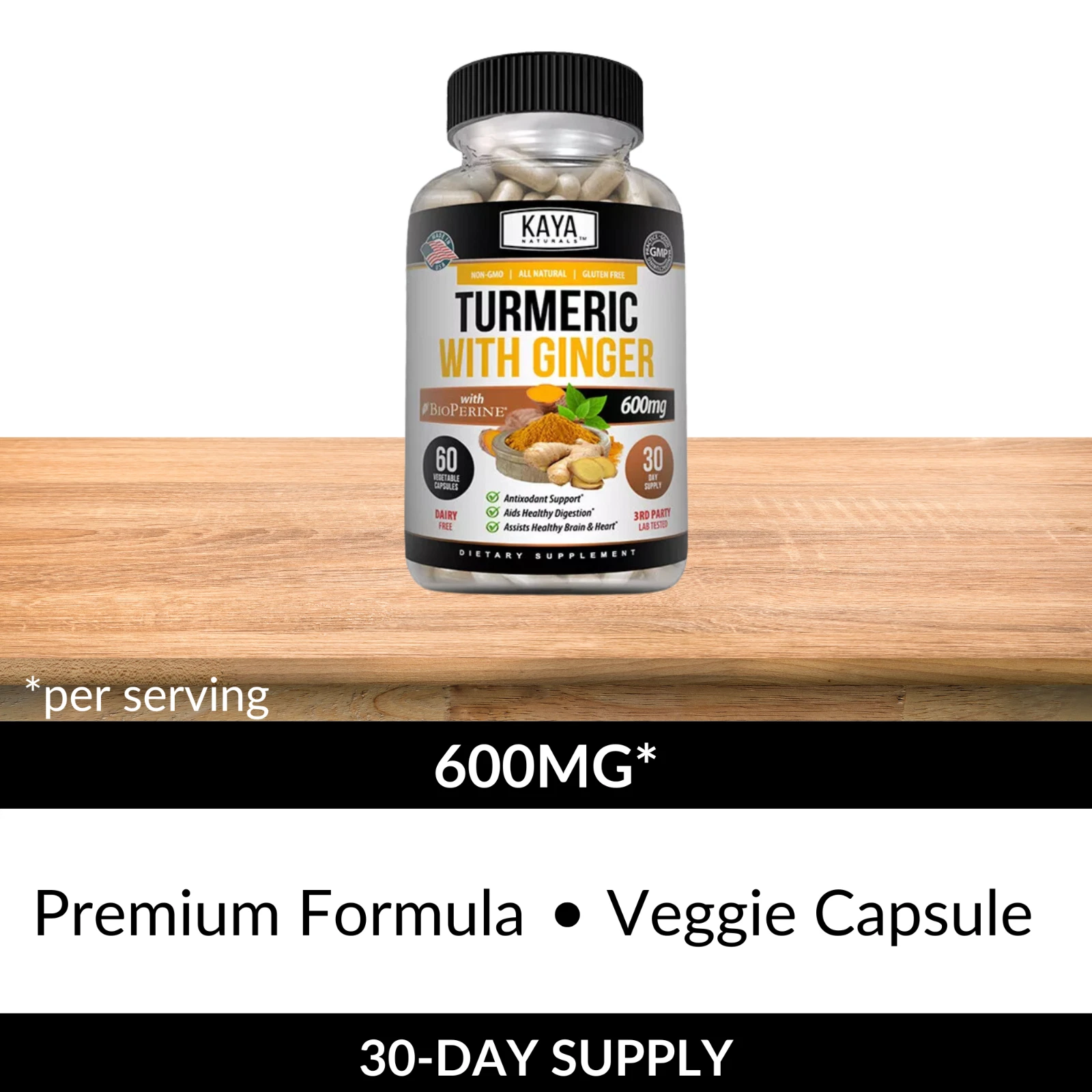 Bottle of Turmeric Curcumin with Ginger 60ct with turmeric, joint pain support to support health and wellness
