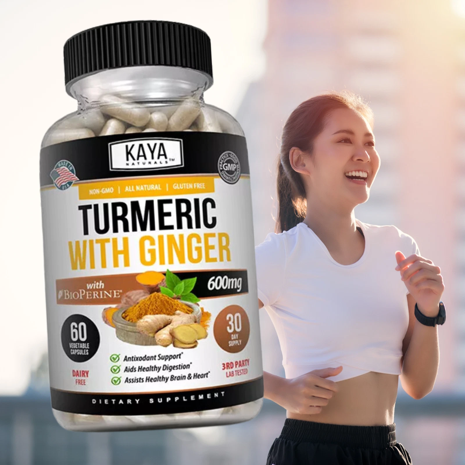 Bottle of Turmeric Curcumin with Ginger 60ct with turmeric, joint pain support to support health and wellness