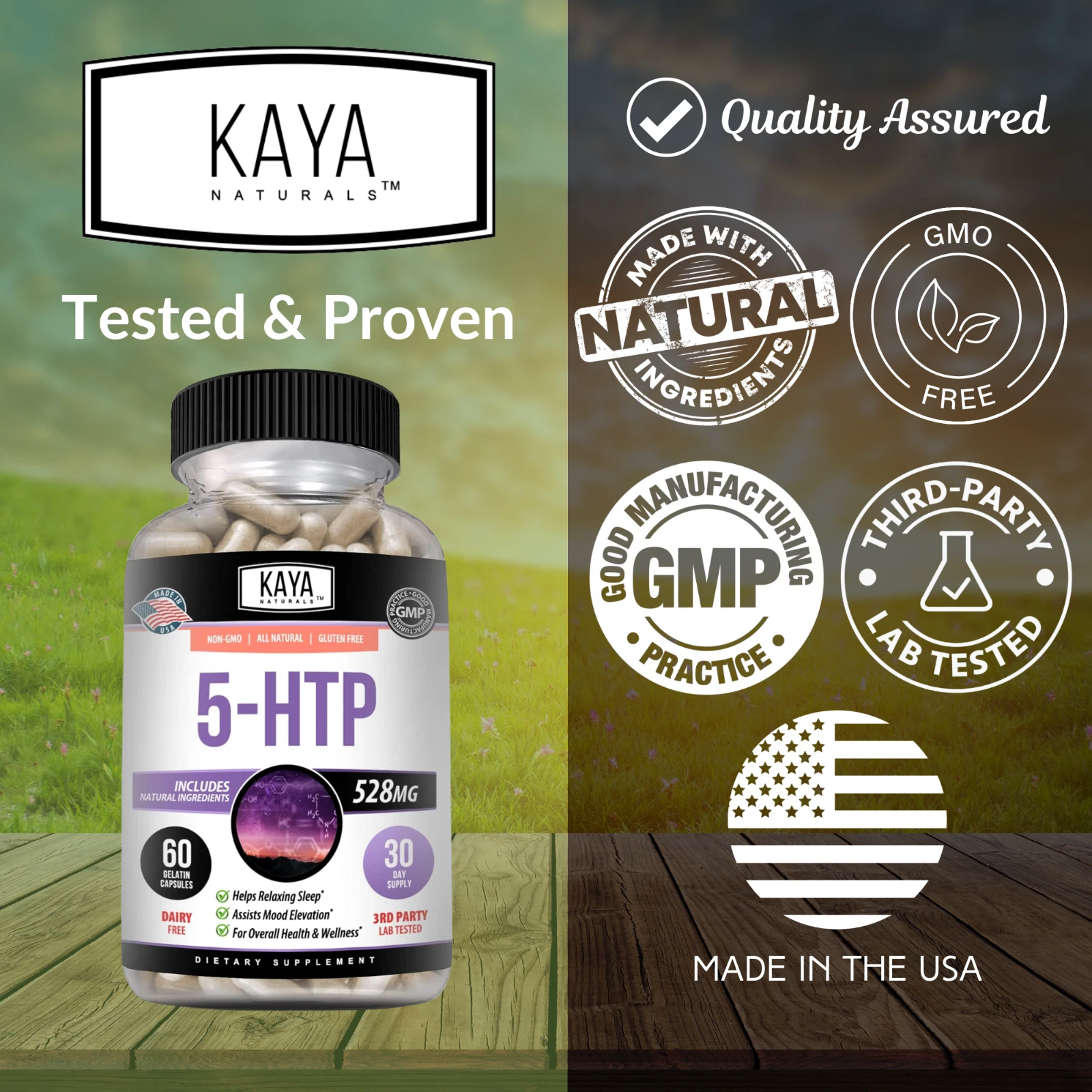 Bottle of 5-HTP 60ct with 5-htp, mood & sleep support to support health and wellness