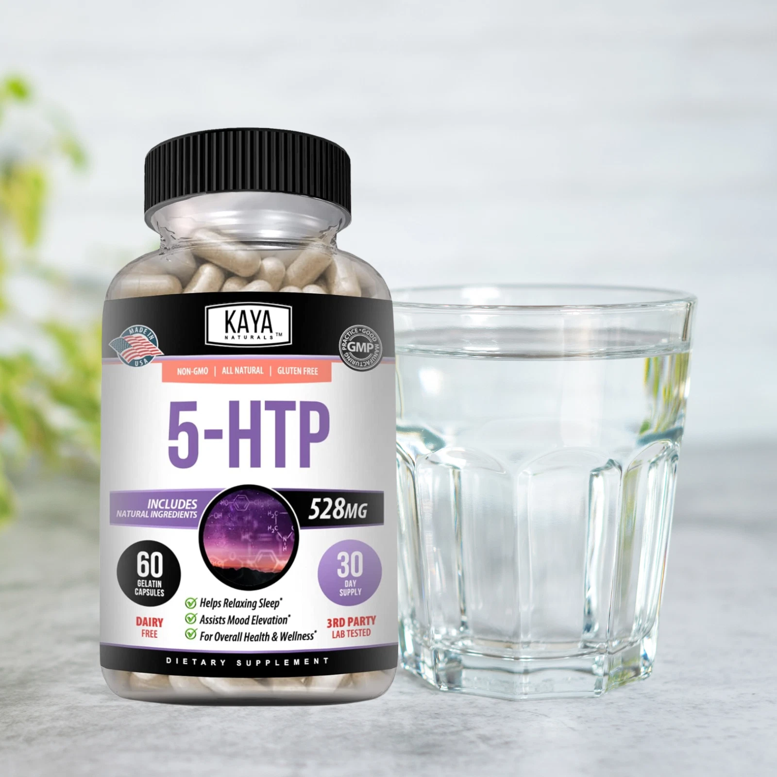 Bottle of 5-HTP 60ct with 5-htp, mood & sleep support to support health and wellness