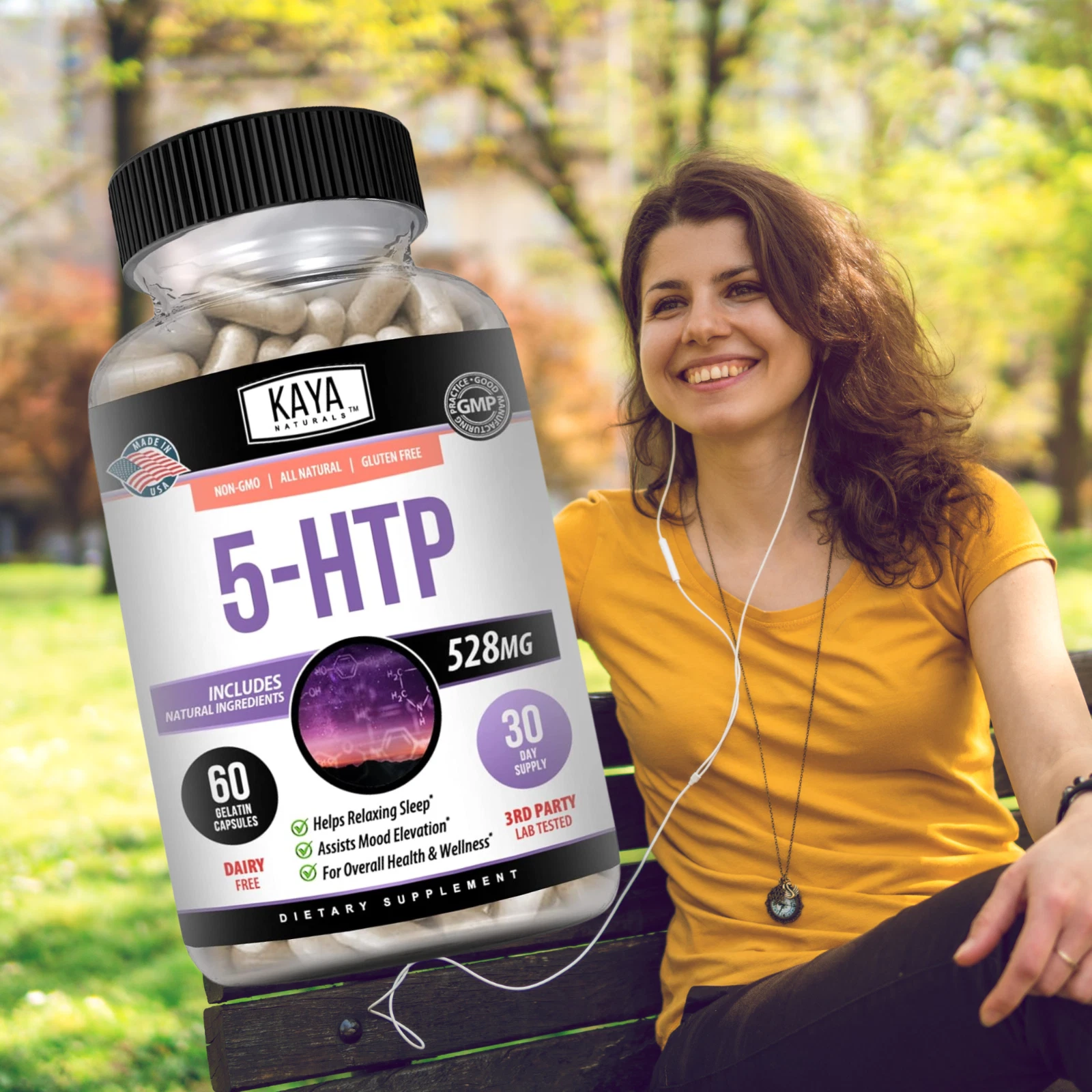 Bottle of 5-HTP 60ct with 5-htp, mood & sleep support to support health and wellness